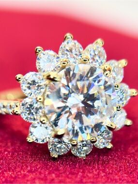 2 CT Moissanite Floral Halo Ring • Yellow Gold • Size 6 • NWOT